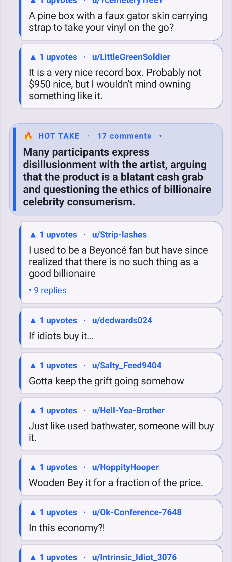 PeekGist — HOT TAKE i prawdziwe komentarze pod postem o pudełku Beyoncé za 948 dolarów